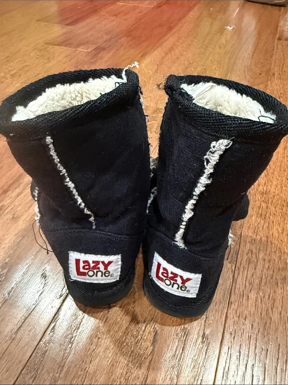 Lazy One Black and Cream Puppy Bootie Slippers for Kids